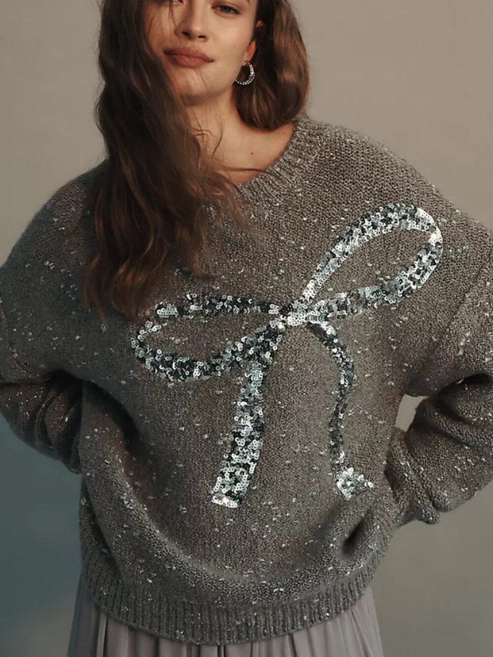 Maeve Sequin Bow Crew-Neck Sweater